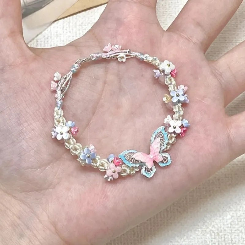 Wholesale Butterfly bracelet flower bracelet braided small fresh hand jewelry
